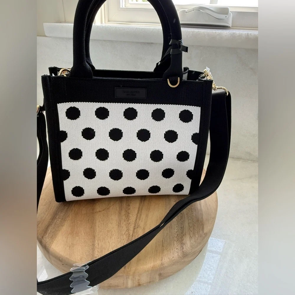 NWT • Kate Spade x Target Poka Dot Black & White Knit Crossbody Bag